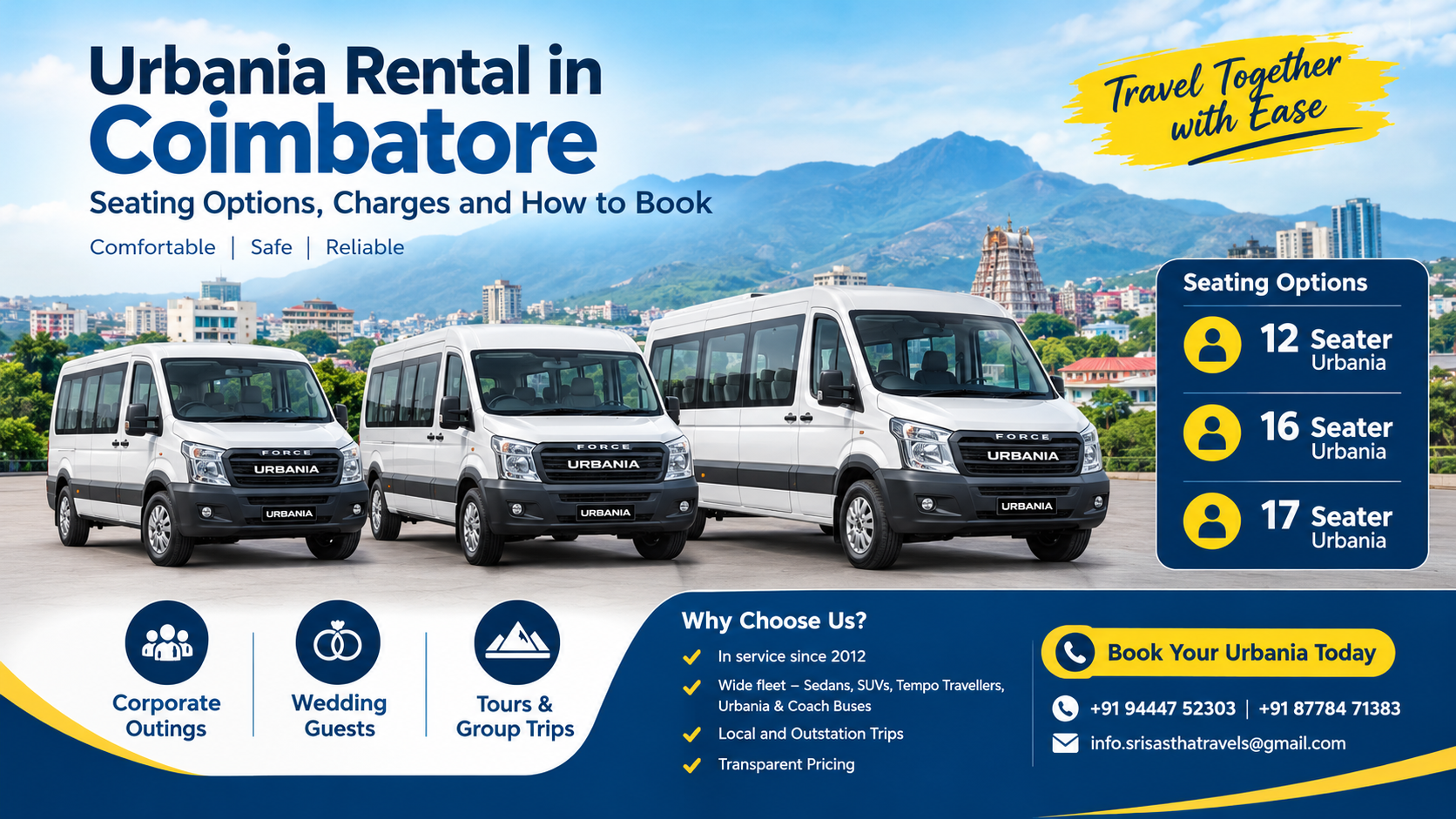 Urbania Rental in Coimbatore with 12, 16 and 17 Seater Options